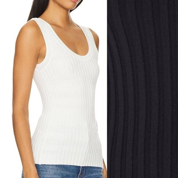 NWT Veronica Beard Sandra Black Rib Stretch Knit Scoop Neck Rayon Tank Top M - Picture 1 of 8